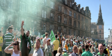 Police pelted with bottles as Celtic fans celebrate Scottish Premiership title