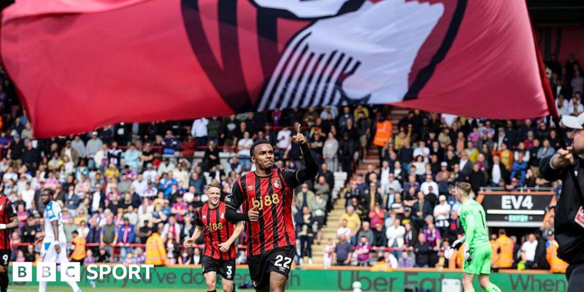 Junior Kroupi celebrates scoring for Bournemouth against Crystal Palace