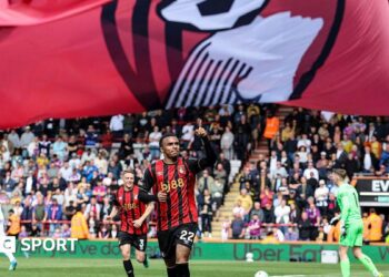Junior Kroupi celebrates scoring for Bournemouth against Crystal Palace