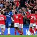 Nottingham Forest celebrate scoring against Chelsea on Monday