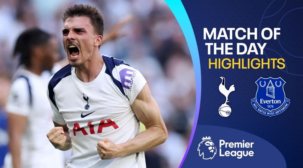 Tottenham Hotspur's Joao Palhinha celebrates scoring his team's first goal during the Premier League match against Everton at Tottenham Hotspur Stadium