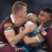 Haumole Olakau'atu of New South Wales is tackled during the game