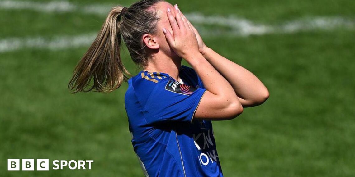 Leicester's Heather Payne reacts at full-time
