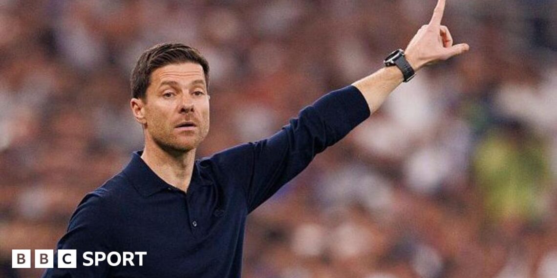 Then Real Madrid manager Xabi Alonso pointing on the touchline