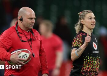 Sean Lynn (left) and Keira Bevan at a Wales training session