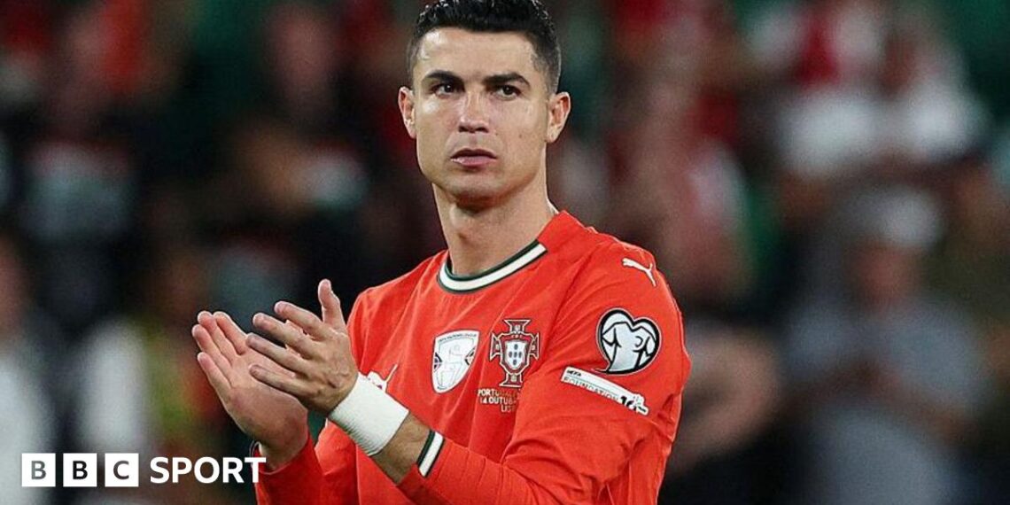 Cristiano Ronaldo applauds while playing for Portugal against Hungary in October 2025