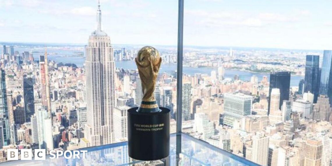 FIFA World Cup trophy on display during the official tour around 2026 host cities
