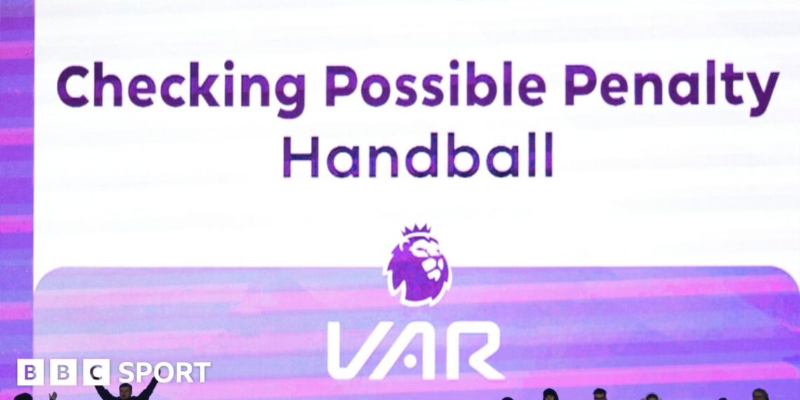 The LED board shows the Video Assistant Referee check for a possible offside during the Premier League match between Bournemouth and Chelsea