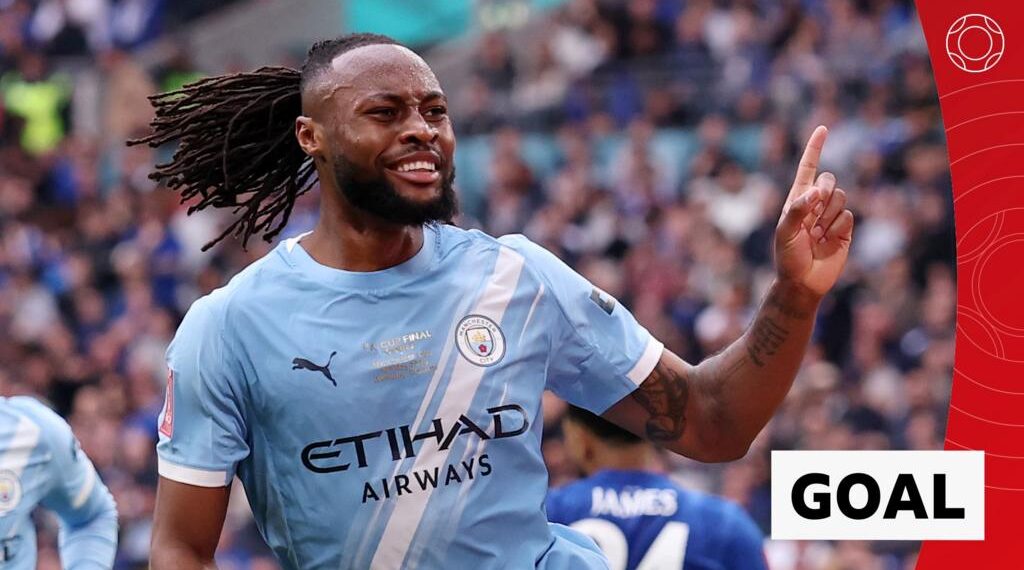 Antoine Semenyo scores for Manchester City after an assist from Erling Haaland in the FA Cup final against Chelsea.
