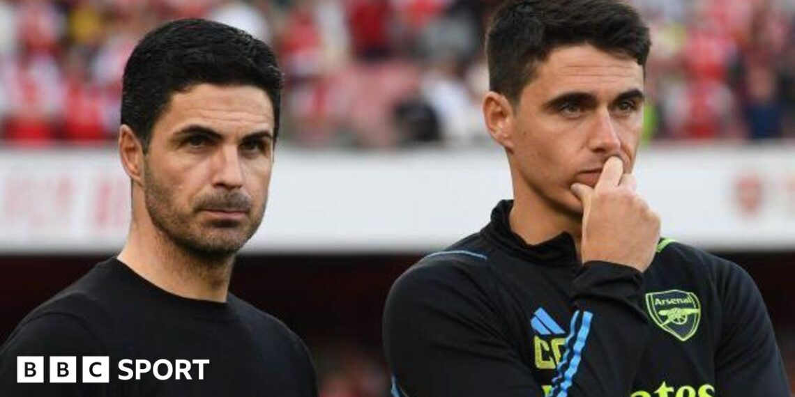 Arsenal Manager Mikel Arteta with his Assistant Coach Carlos Cuesta after the Premier League match between Arsenal FC and Everton FC at Emirates Stadium on May 19, 2024 in London, England