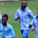 DR Congo's players train at Liege's stadium before their friendly with Denmark