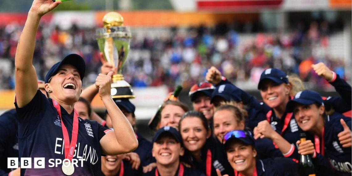 England celebrate their 2017 World Cup win with a team selfie