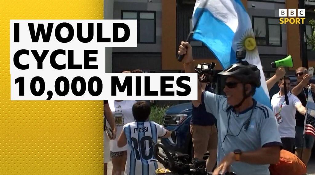 Argentina fan cycling with flag