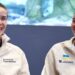 Elina Svitolina and Marta Kostyuk sit together and smile wearing cream zip-up jackets