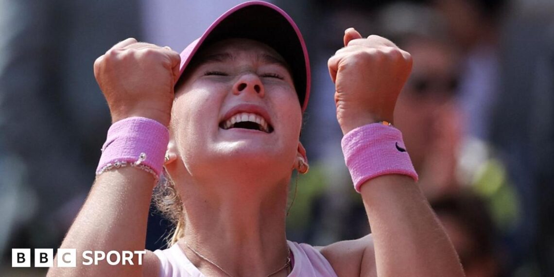 Mirra Andreeva celebrates winning the French Open women's title