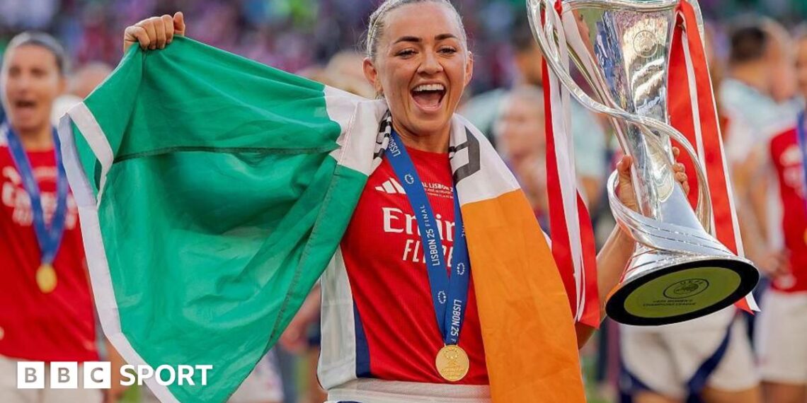 Katie McCabe with the Champions League trophy in 2025