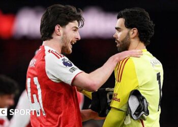 Declan Rice and David Raya