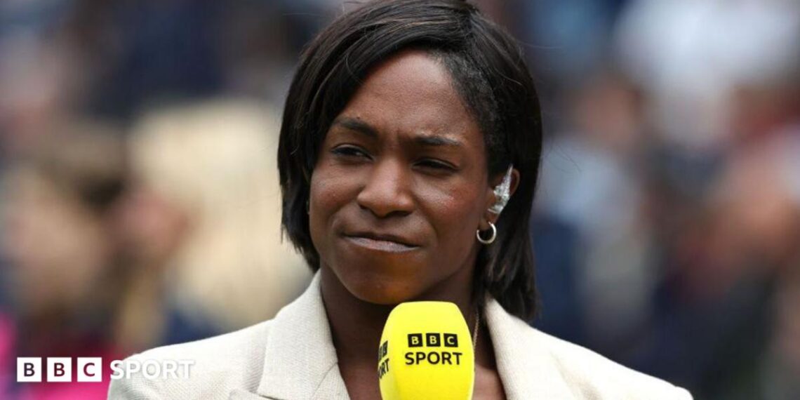 Maggie Alphonsi holds a BBC Sport microphone