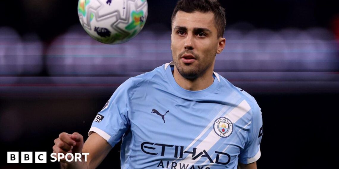 Rodri in Premier league action for Manchester City during the 2025-26 season