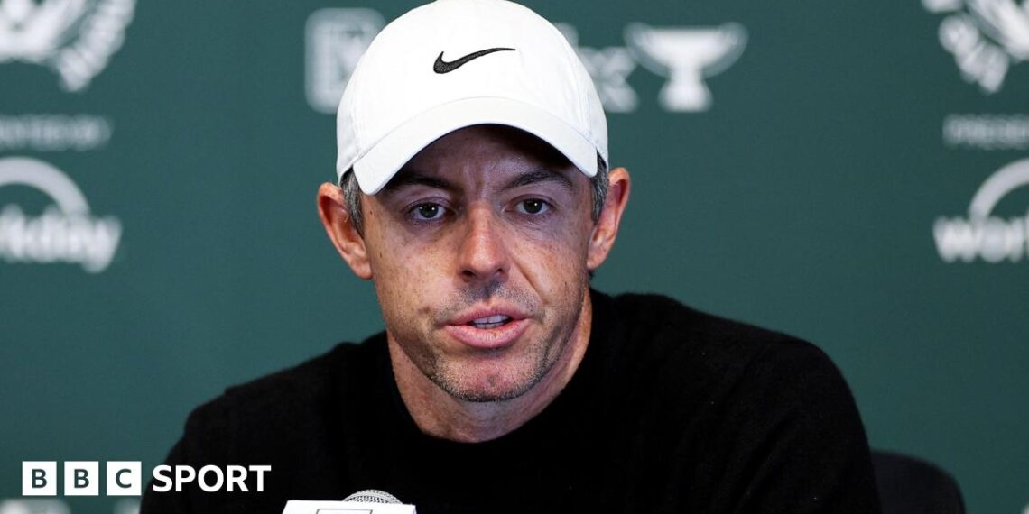 Rory McIlroy speaks to reporters before the Memorial Tournament