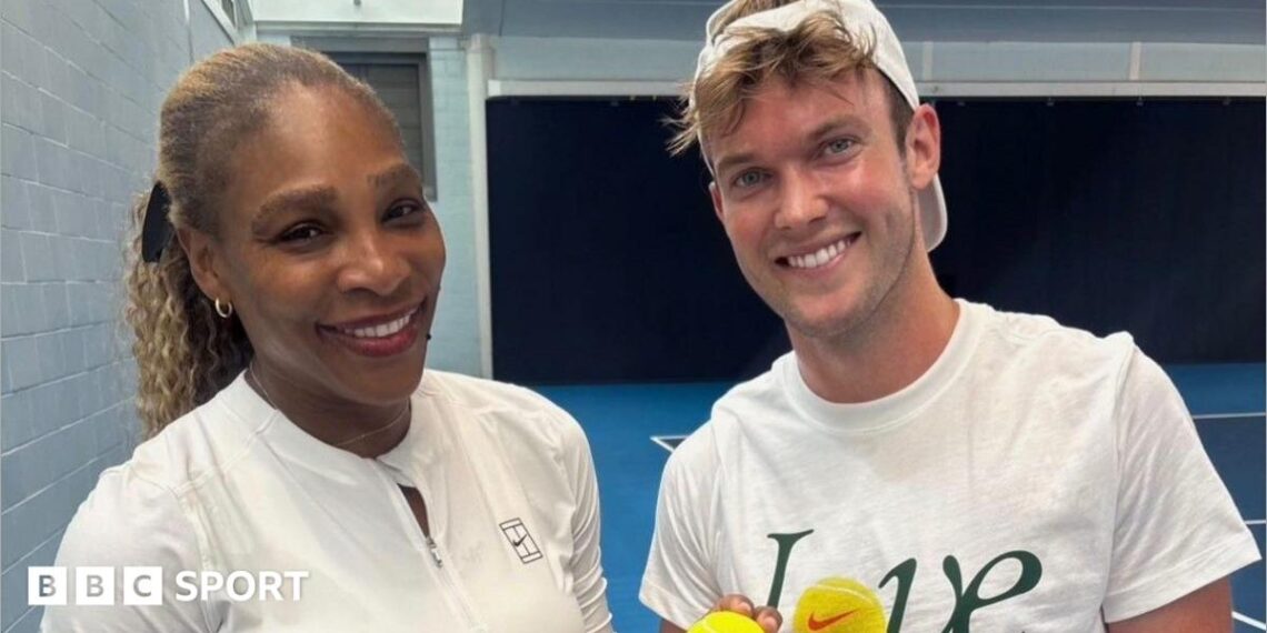 David Quayle with Serena Williams during a practice session in 2026