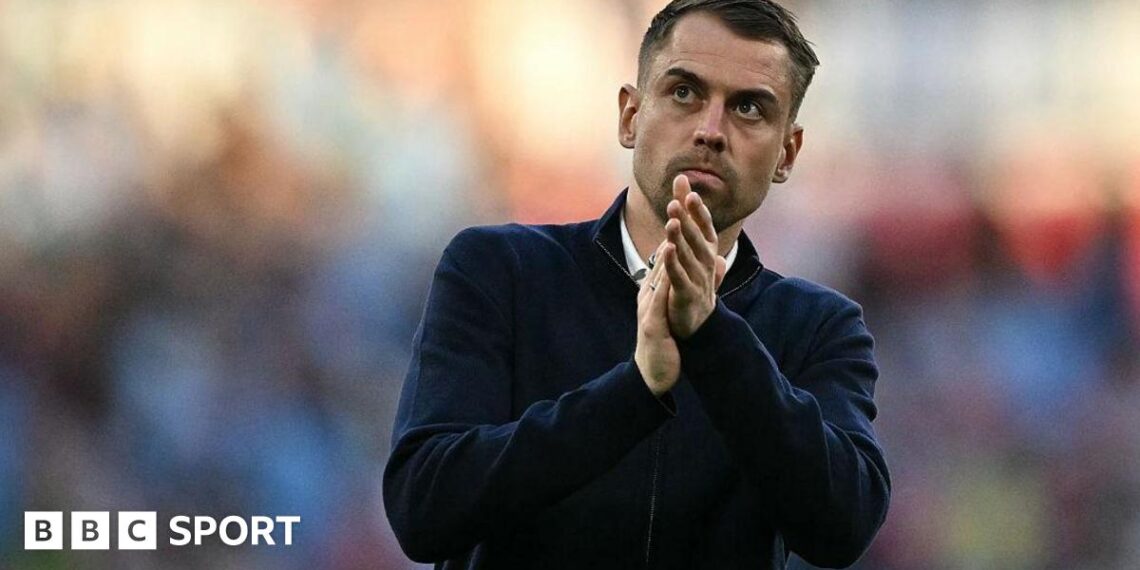 Southampton manager Tonda Eckert applauds the travelling fans after the Saints' 2-1 defeat by Manchester City at Wembley in the FA Cup semi final
