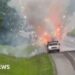 Truck carrying fireworks catches fire, sparks spectacular display