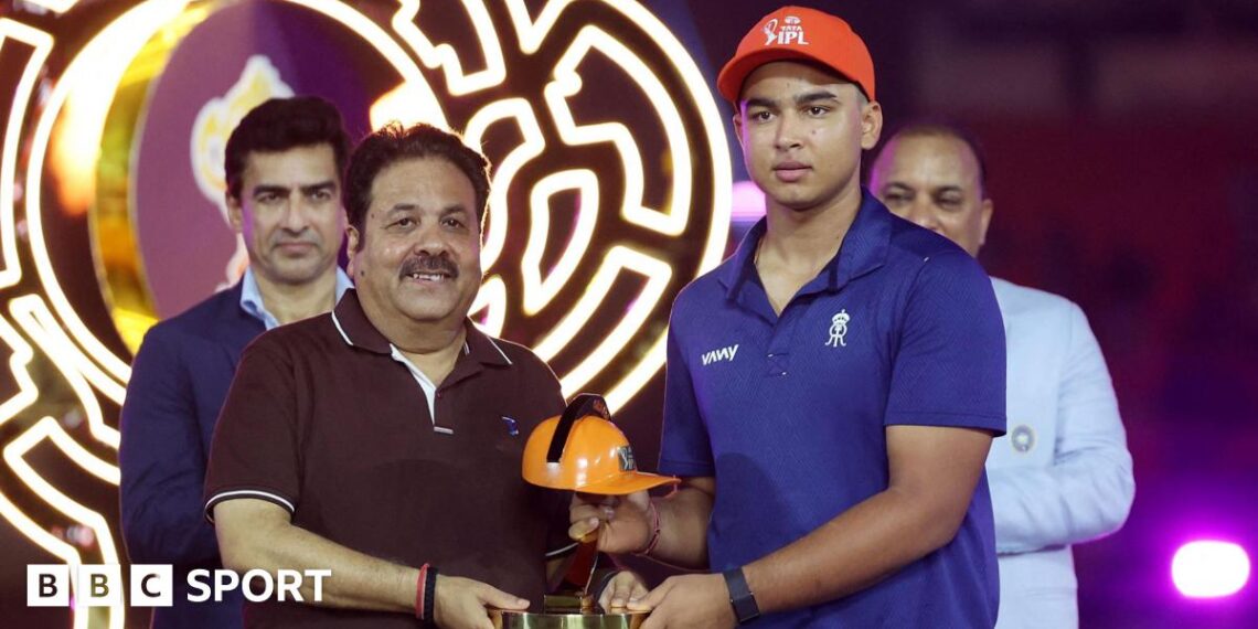 Vaibhav Sooryavanshi is handed the Orange Cap during the IPL final