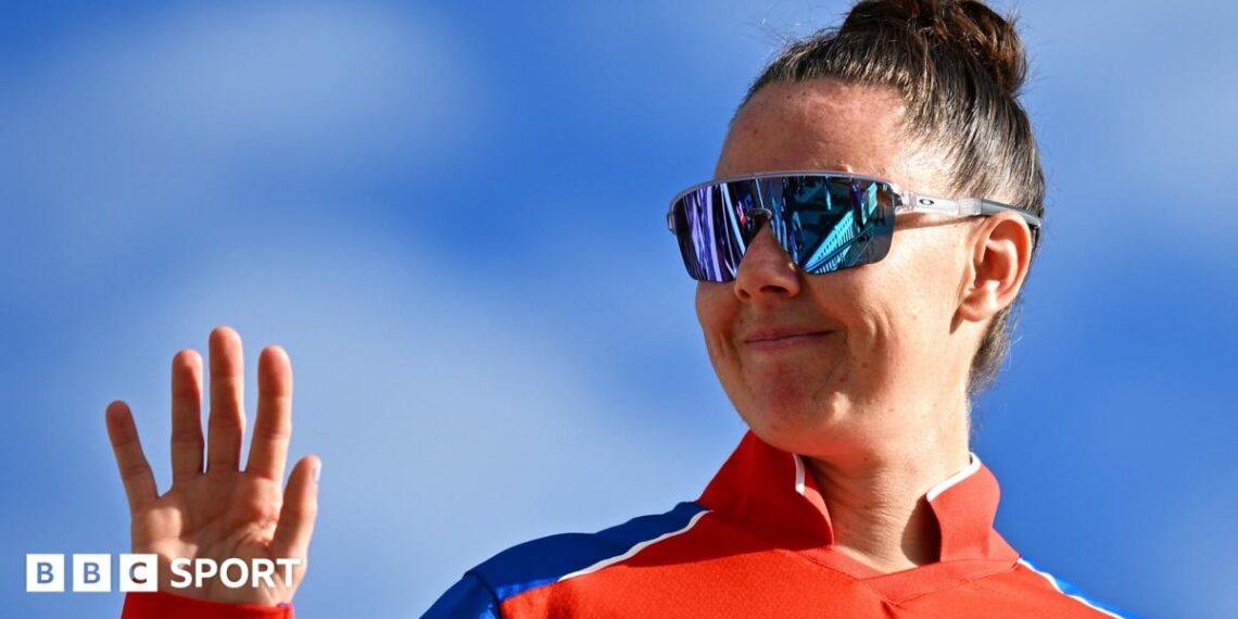 Linsey Smith celebrates a wicket