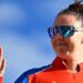 Linsey Smith celebrates a wicket