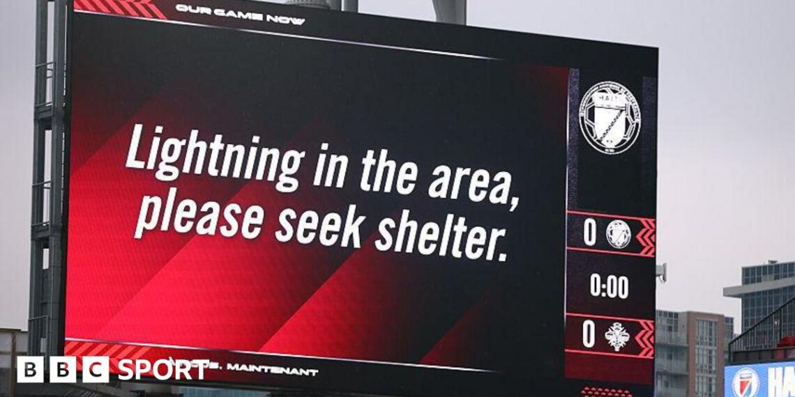 An international friendly between Haiti and Iceland is delayed due to lightning in the area at BMO Field on March 31, 2026 in Toronto, Ontario, Canada