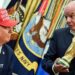 Stylised image of Donald Trump looking at Gianni Infantino holding the World Cup with dollar bills behind their heads