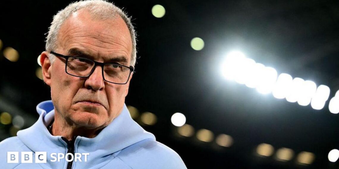 Marcelo Bielsa looks on during a Uruguay game