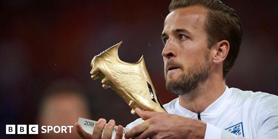 Graphic showing photographs of Kylian Mbappe running with the ball and Harry Kane looking on