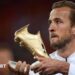 Graphic showing photographs of Kylian Mbappe running with the ball and Harry Kane looking on